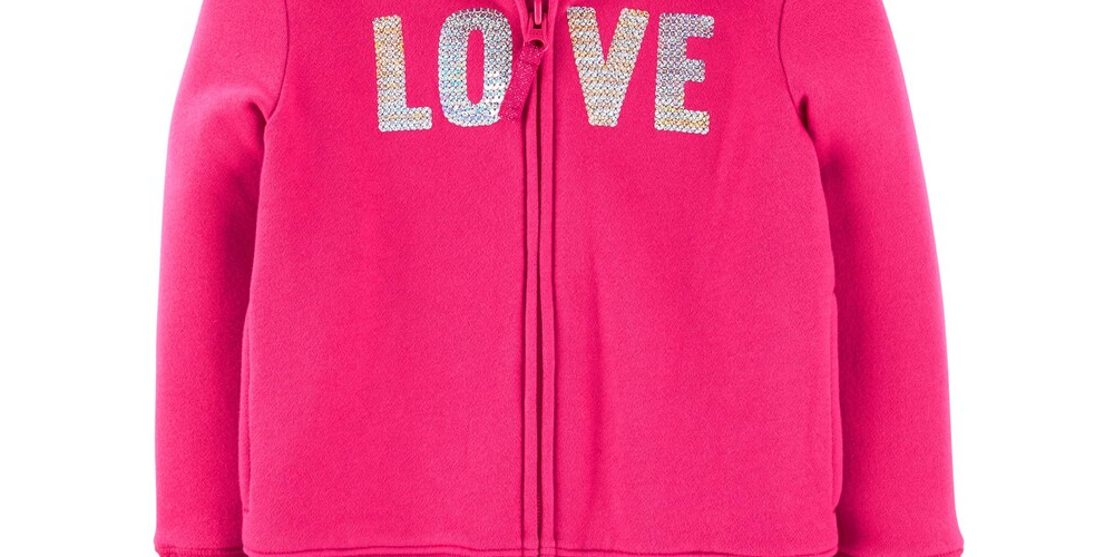 Carter's Toddler Girl's Sequin Love Zip up Fleece Hoodie Pink Size 5T