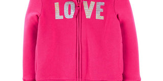 Carter's Toddler Girl's Sequin Love Zip up Fleece Hoodie Pink Size 5T