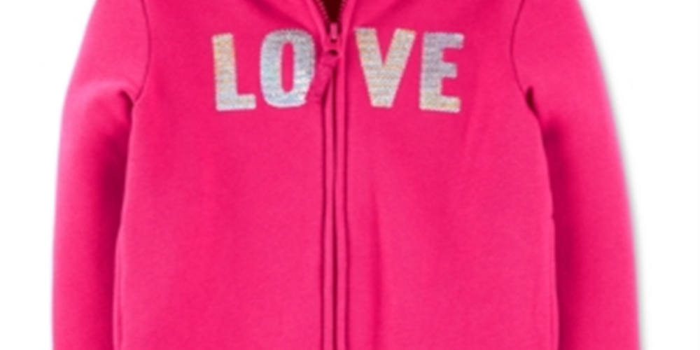 Carter's Toddler Girl's Sequin Love Zip up Fleece Hoodie Pink Size 5T