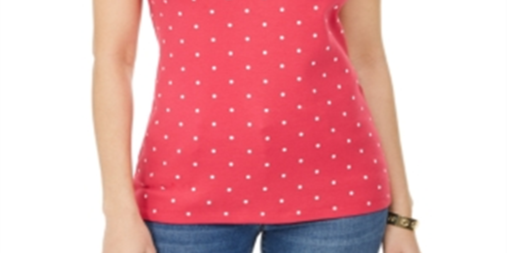 Karen Scott Women's Printed Embroidered Boat Neck Cotton Top Pink Size M