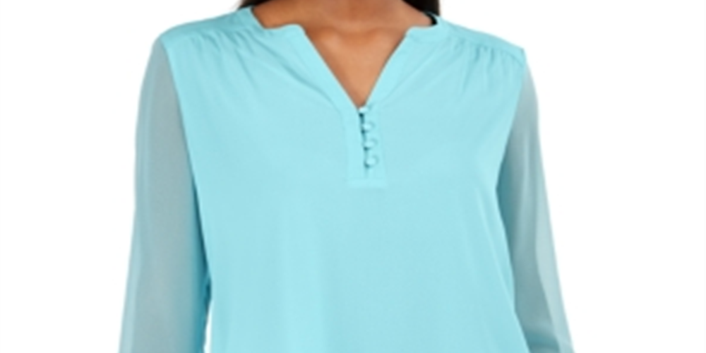 Charter Club Women's Split Sleeve Solid Knit Top Blue Size Large