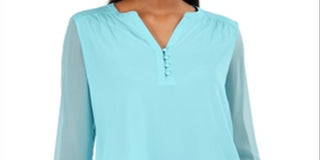 Charter Club Women's Split Sleeve Solid Knit Top Blue Size Large