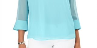 Charter Club Women's Split Sleeve Solid Knit Top Blue Size Large