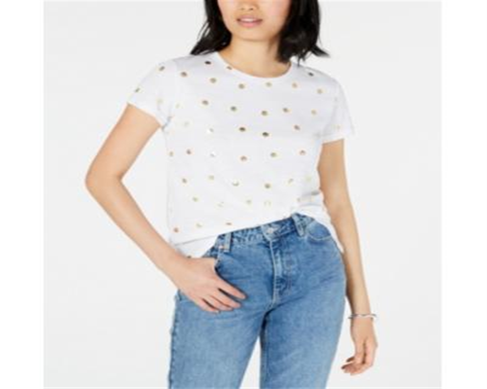 Maison Jules Women's Metallic Polka Dot T-Shirt White Size Medium