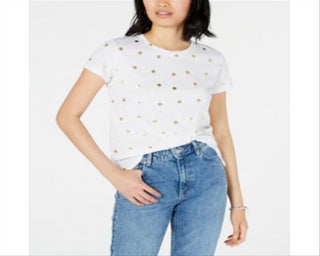 Maison Jules Women's Metallic Polka Dot T-Shirt White Size Medium