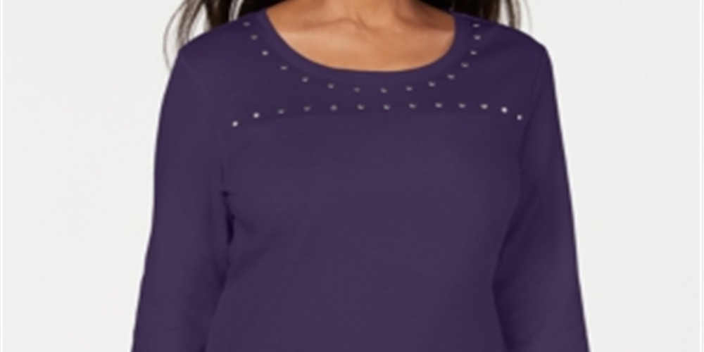 Karen Scott Women's Scoop Neck Studded Top Purple Size X-Small
