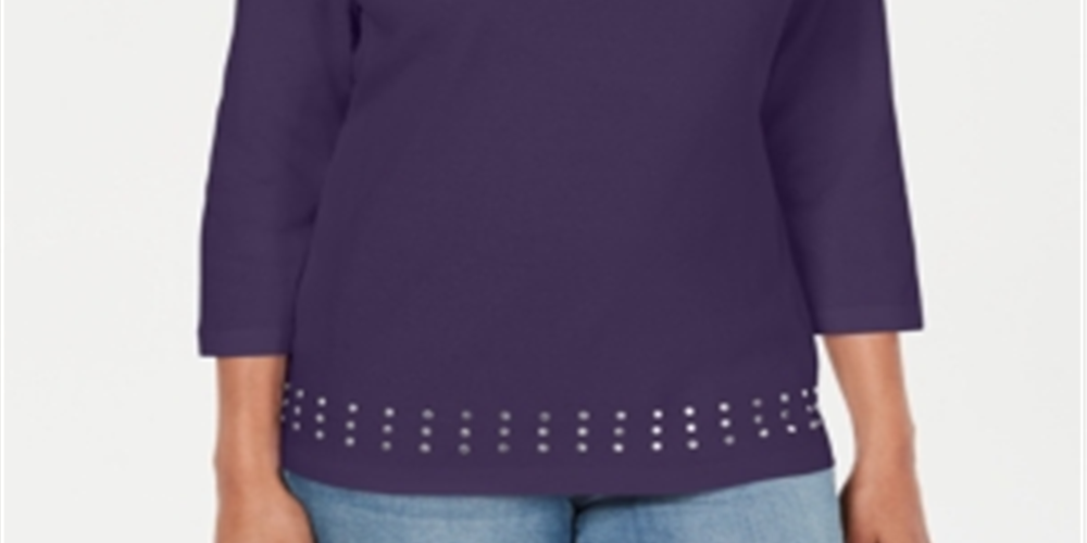 Karen Scott Women's Scoop Neck Studded Top Purple Size X-Small