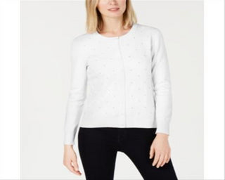 Charter Club Women's Pearl Embellished Button Down Cardigan White Size X-Large