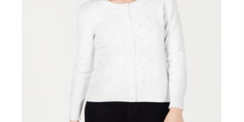 Charter Club Women's Pearl Embellished Button Down Cardigan White Size X-Large