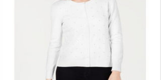 Charter Club Women's Pearl Embellished Button Down Cardigan White Size X-Large