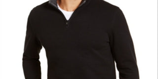 Alfani Men's Solid Quarter Zip Sweater Black Size Small
