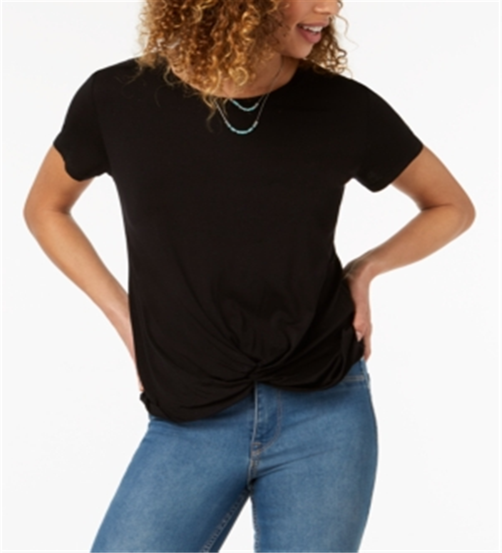 Style & Co Women's Twist Hem High Low T-Shirt Black Size Small