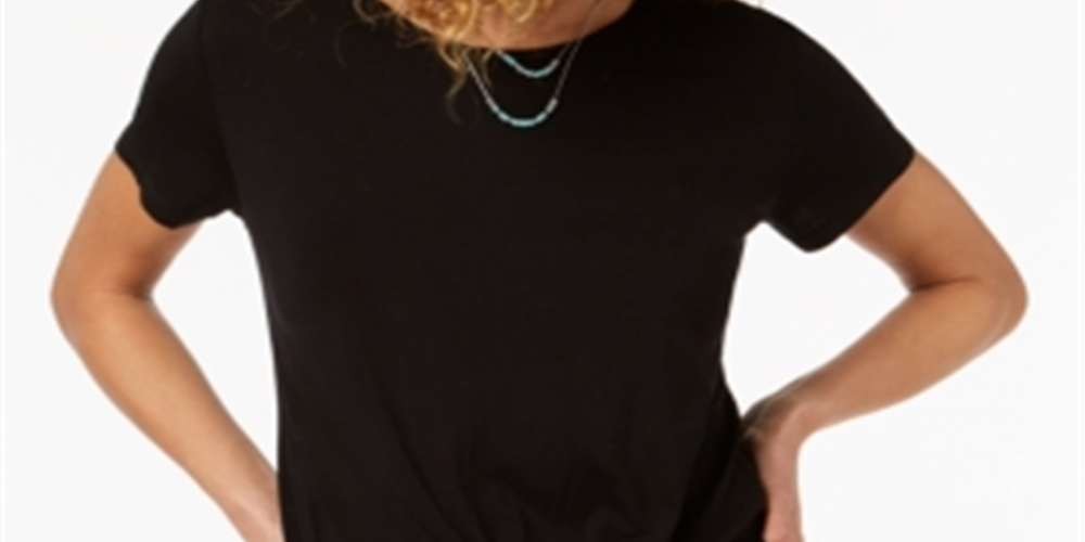 Style & Co Women's Twist Hem High Low T-Shirt Black Size Small