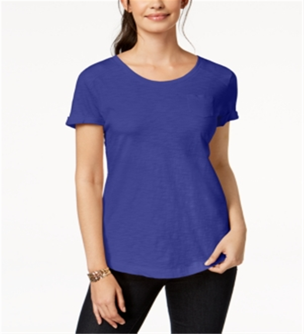Style & Co Women's Cotton Crew Neck T-Shirt Blue Size Small