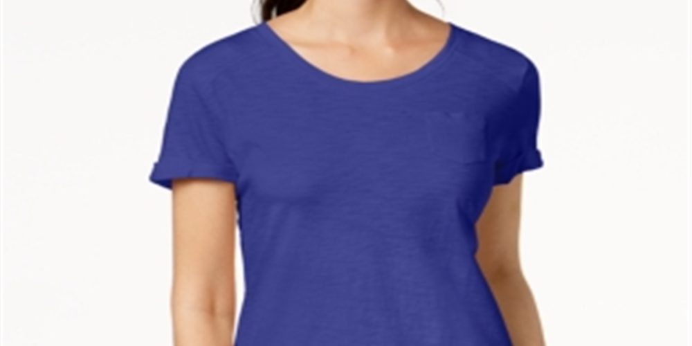 Style & Co Women's Cotton Crew Neck T-Shirt Blue Size Small