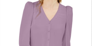 Bar III Women's Puff Sleeve Button up Blouse Pink Size X-Small