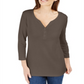 Karen Scott Women's 3/4 Sleeve Henley Shirt Brown Size X-Small