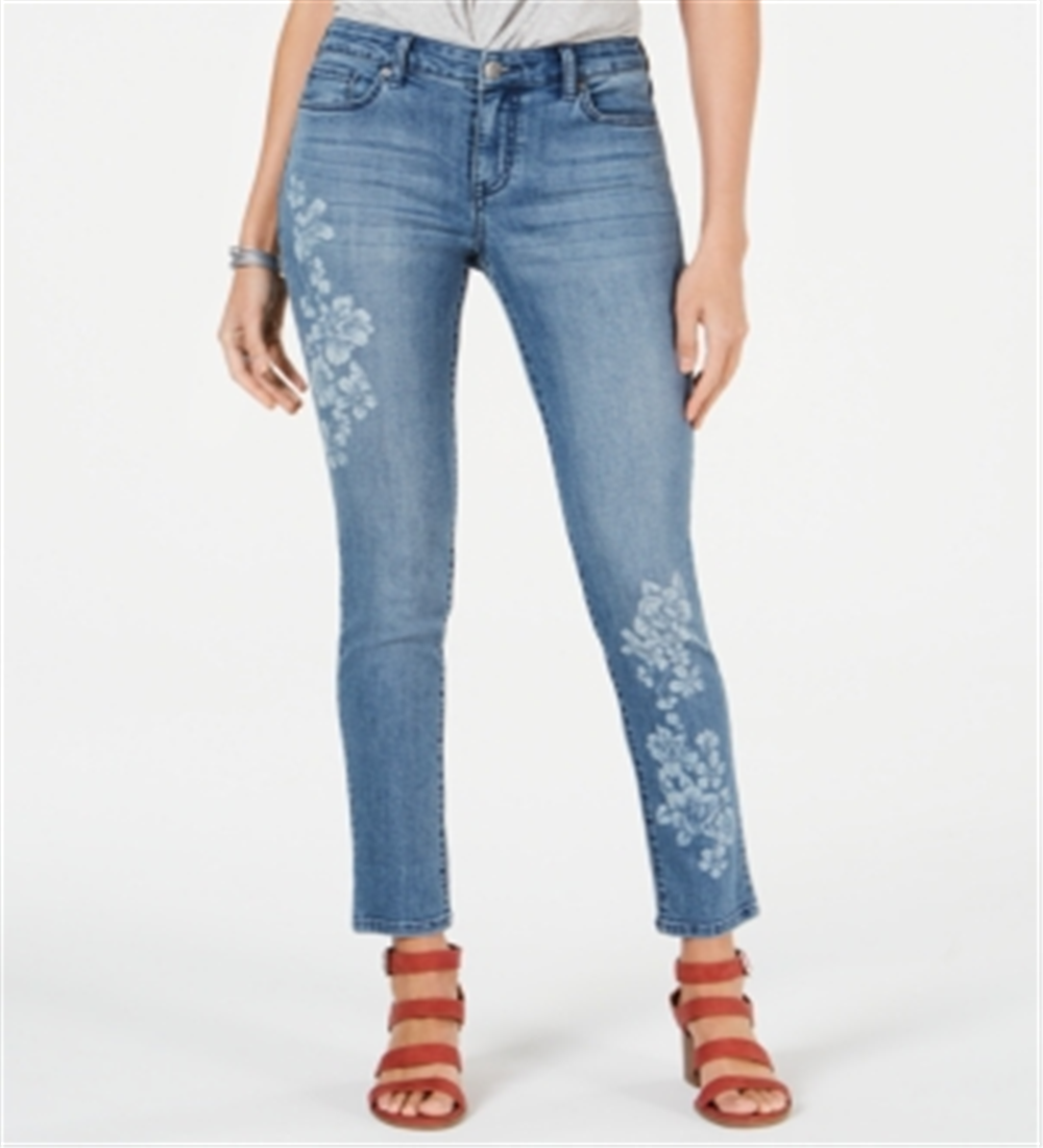 Style & Co Women's Floral Embellished Skinny Jeans Blue Size 10