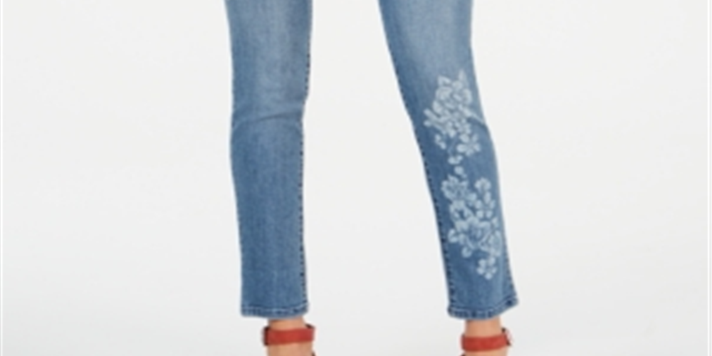 Style & Co Women's Floral Embellished Skinny Jeans Blue Size 10