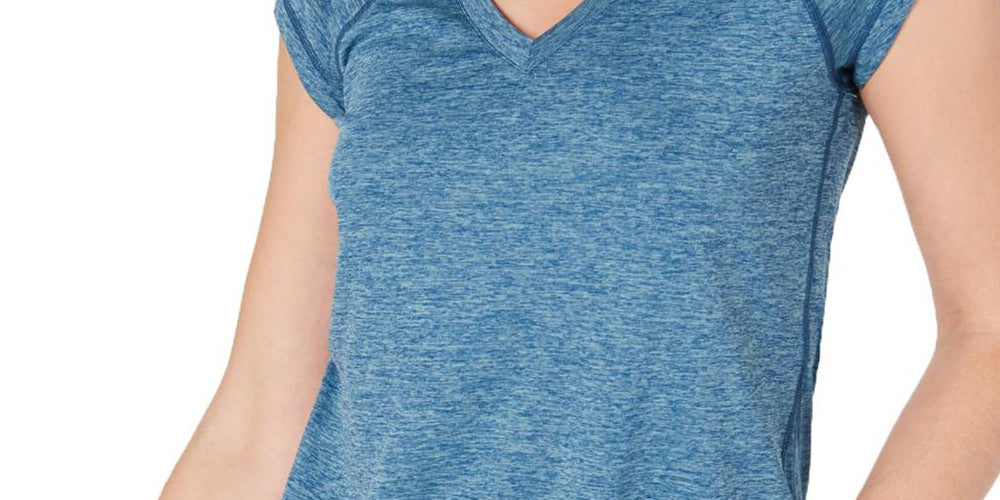 Ideology Women's Essential Heathered V Neck Pullover Top Blue Size Large