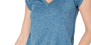 Ideology Women's Essential Heathered V Neck Pullover Top Blue Size Large