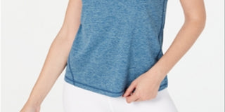 Ideology Women's Essential Heathered V Neck Pullover Top Blue Size Large