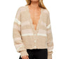 Free People Women's Striped V Neck Cardigan Sweater Beige Size X-Large