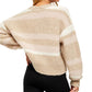 Free People Women's Striped V Neck Cardigan Sweater Beige Size X-Large