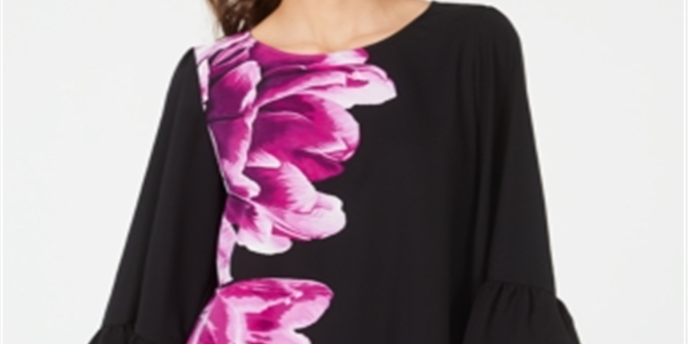 Alfani Women's Bell Sleeve Floral Print Top Fuchsia - Black Size Petite S