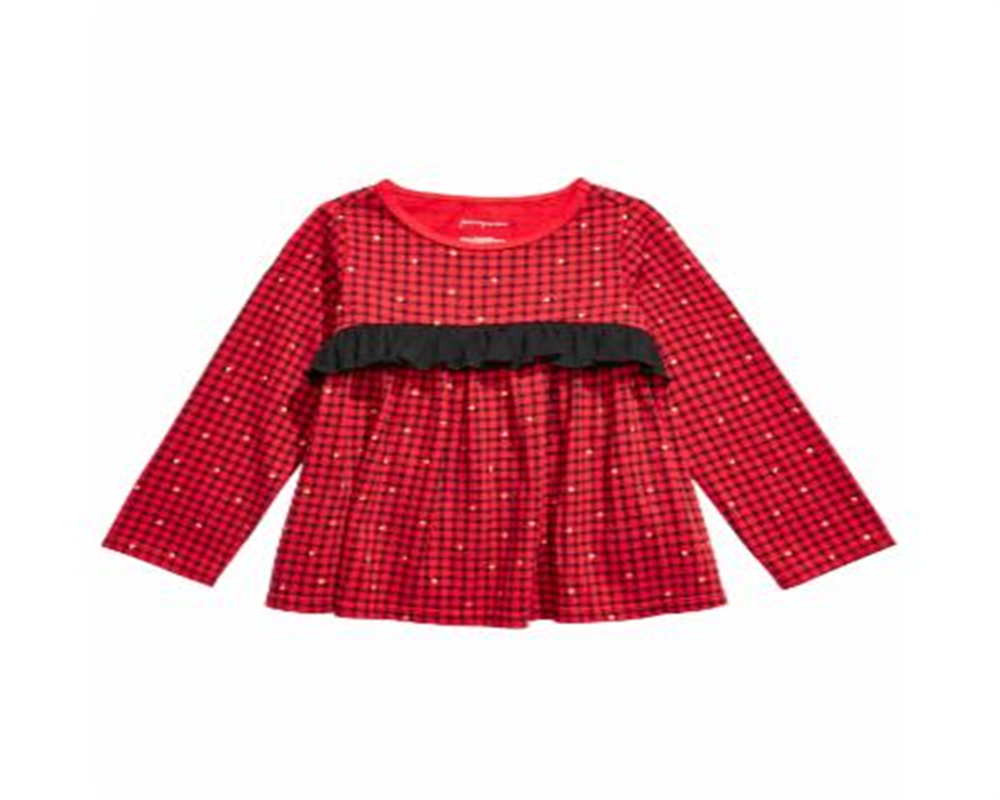 First Impressions Baby Girl's Cotton Long Sleeve Check Ruffle T-Shirt Red Size 18MOS
