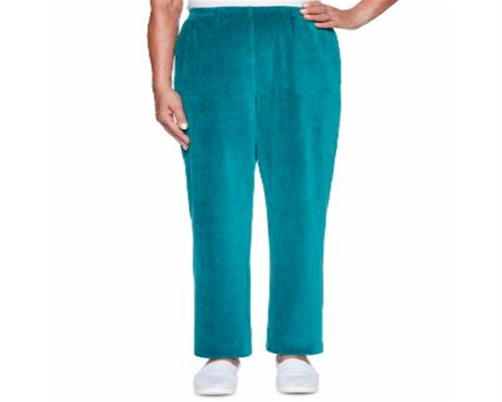 Alfred Dunner Women's Idea Velour Casual Pants Teal Size Petite L