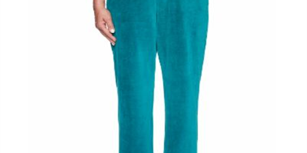 Alfred Dunner Women's Idea Velour Casual Pants Teal Size Petite L