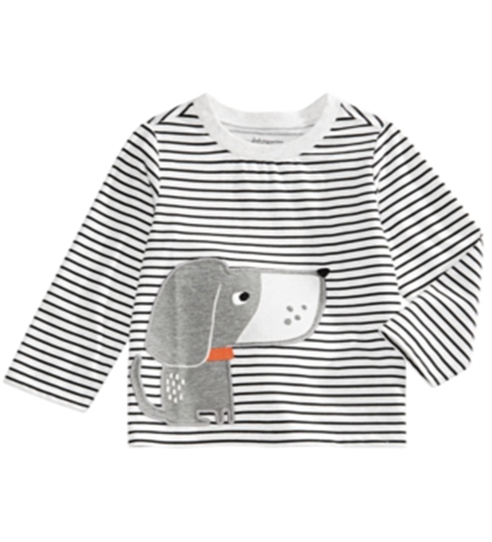 First Impressions Infant Girl's Striped Dog Print T-shirt Gray Size 6-9MOS