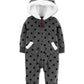 Carter's Girl's Polka Dot Hooded Fleece Playsuit Gray Size 9MOS