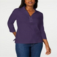 Karen Scott Women's Cotton Lace up Shirt Purple Size Large