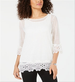Alfani Women's Crochet Lace Top White Size Petite Medium