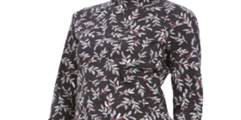 Karen Scott Women's Wheat Fields Printed Mock Neck Top Black Size Petite S