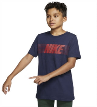 Nike Big Boy's Logo Print Cotton T-Shirt Blue Size Large