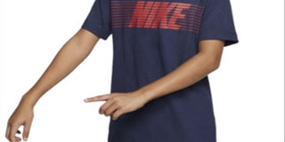 Nike Big Boy's Logo Print Cotton T-Shirt Blue Size Large