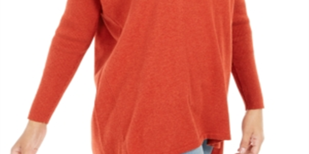 Style & Co Women's V Neck Tunic Sweater Orange Size X-Small