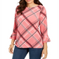 Charter Club Women's Plaid Bell Sleeve Top Pink  Size XXL