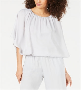 Alfani Women's Satin Bubble Hem Top Silver Size Petite XL