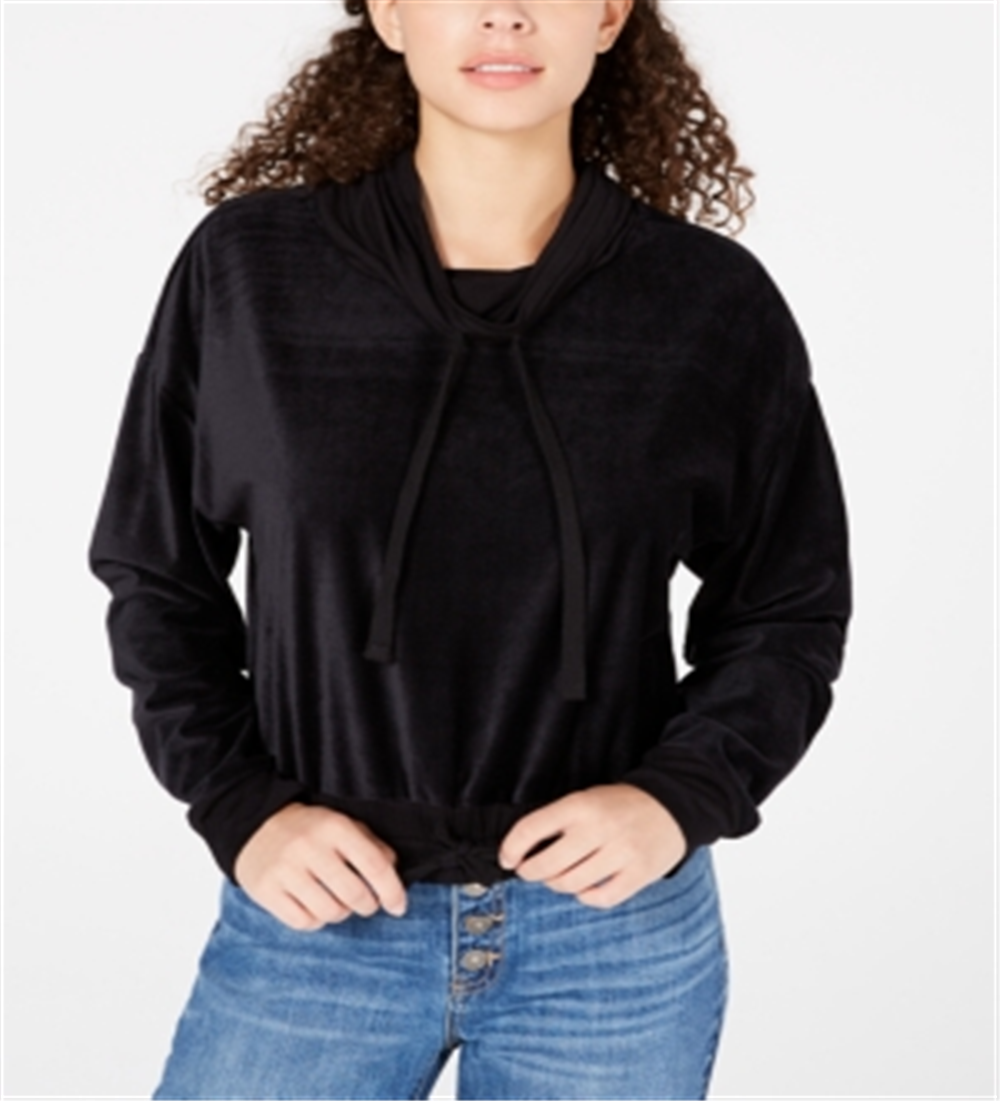 Rewash Junior's Funnel Neck Corduroy Top Black Size Large