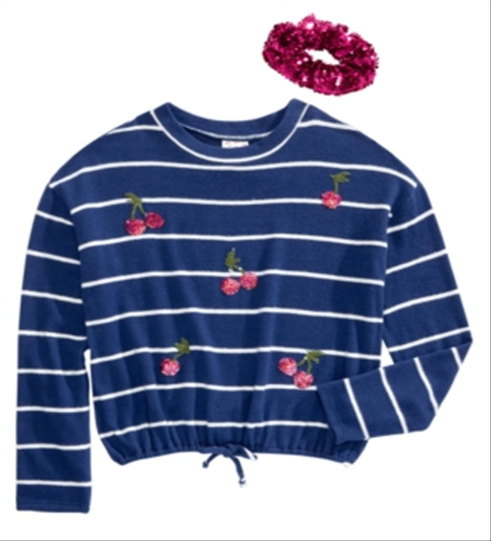 Belle Du Jour Girl's Striped Sequin Cherry Top Blue Size X-Large