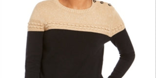 Charter Club Women's Lurex Knit Sweater Brown Size Petite Small