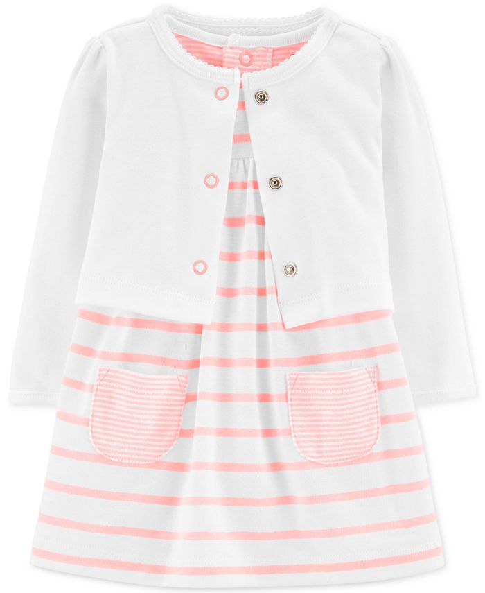 Carter's Baby Girl's 2 Piece Bodysuit Dress & Cardigan Set Pink  Size 9 Months