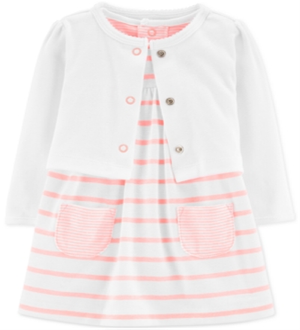 Carter's Baby Girl's 2 Piece Bodysuit Dress & Cardigan Set Pink  Size 9 Months