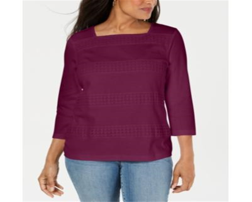 Karen Scott Women's Square Neck Lace Stripe Top Purple Size XX-Large