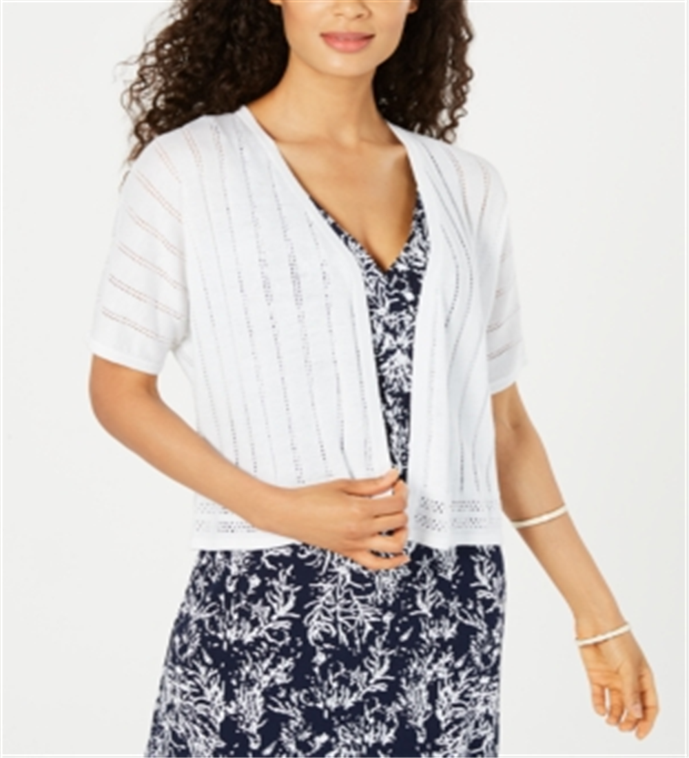 Charter Club Women's Pointelle Pattern Open Front Cardigan White Size Large
