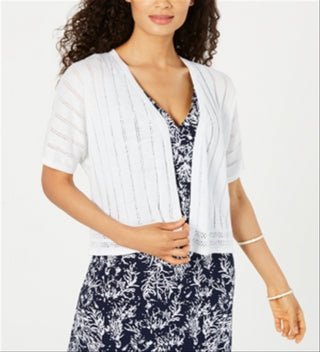 Charter Club Women's Pointelle Pattern Open Front Cardigan White Size Large
